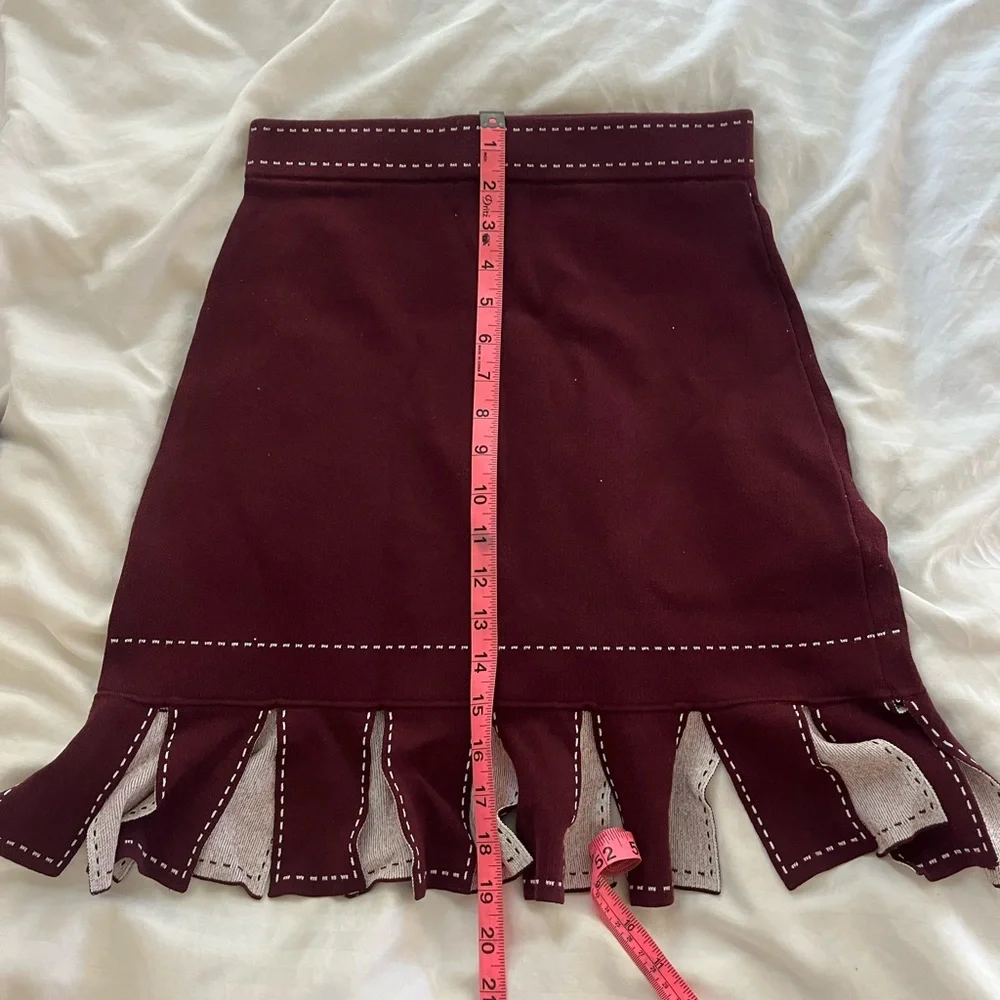 STAUD burgundy maroon fringe pencil mini knit skirt high waisted **RARE** small - Picture 7 of 8